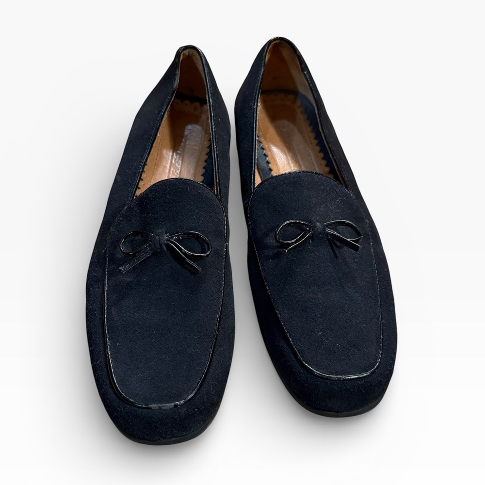 Land’s End Suede Loafers Black  Bow. Minimalist Sz 8 Quiet Luxury CBK Preppy
